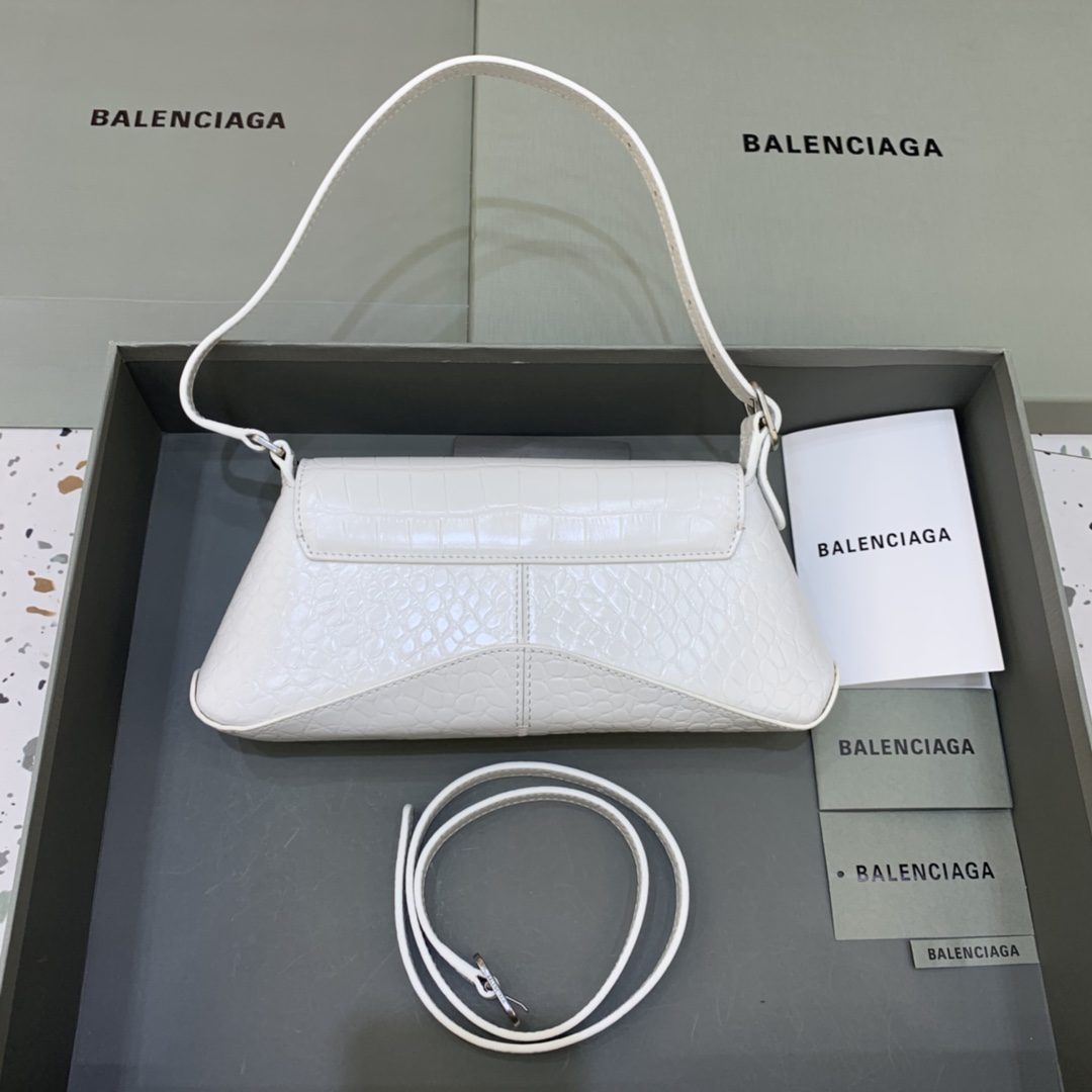 Balenciaga XX Small Flap Bag Crocodile Embossed White